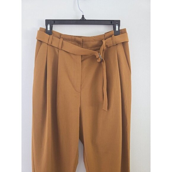 Elizabeth And James Paperbag Belted Pleated Mustard Brown Cuff Ankle Pants 10 M - Picture 3 of 14